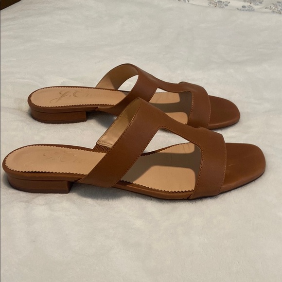 J. Crew Tan Leather Slide Sandals - Picture 2 of 3